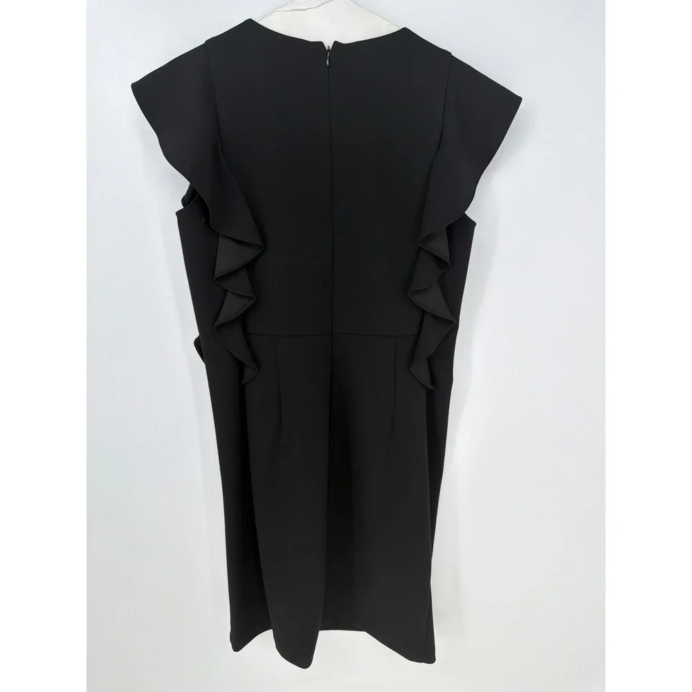 Donna Morgan Sheath Dress Womens 8 Black Ruffle Cap Sleeve LBD Professional Chic